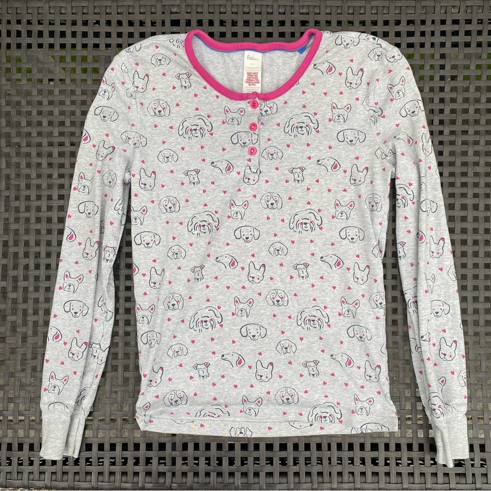 Boden Girls long sleeves pajama cotton top in dogs faces print size 16Y